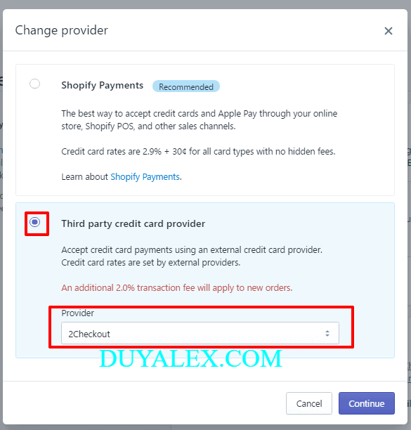 Add 2checkout to shopify