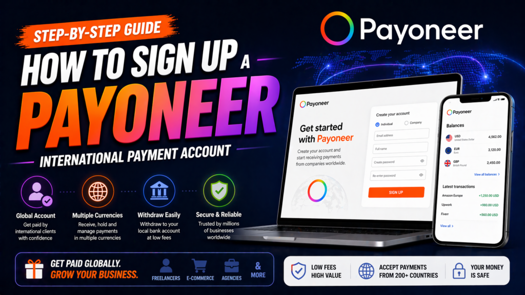 Latest guide on how to register a new Payoneer international payment account.