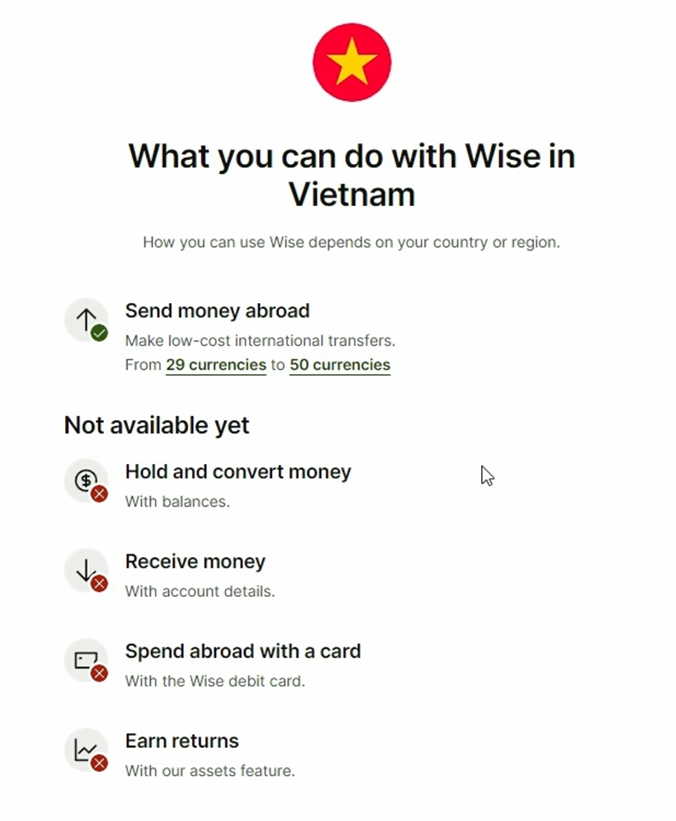 Việc đăng ký Wise cá nhân ở Việt Nam hiện có một số hạn chế nhất định.