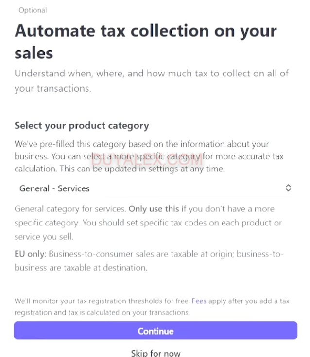 Thiết lập tính thuế bán hàng trên Stripe
