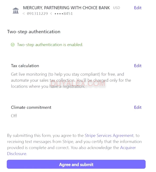 Xem lại toàn bộ thông tin và gửi đi để Stripe đánh giá.