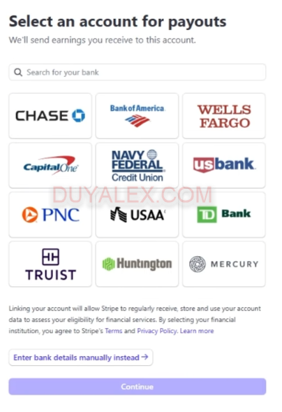 Cách thêm ngân hàng vào tài khoản Stripe để nhận tiền.